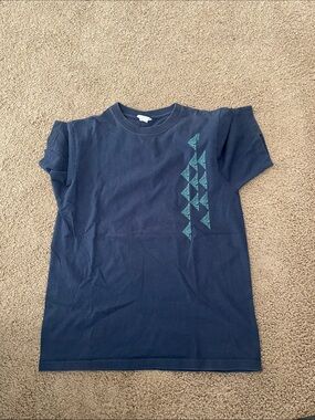 Navy Short Sleeve Tee with Teal Triangle Stripe